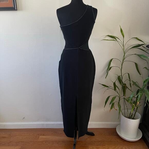 Vtg Y2K Cache One Shoulder Cut Out Maxi Dress 12 Black Split Formal Evening Gown - Picture 2 of 10